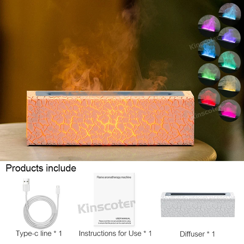 KINSCOTER RGB Flame Aroma Diffuser Air Humidifier Ultrasonic Cool Mist Maker Fogger LED Essential Oil Fire LED Lamp Diffusor -DHPD105