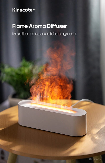 KINSCOTER RGB Flame Aroma Diffuser Air Humidifier Ultrasonic Cool Mist Maker Fogger LED Essential Oil Fire LED Lamp Diffusor -DHPD105