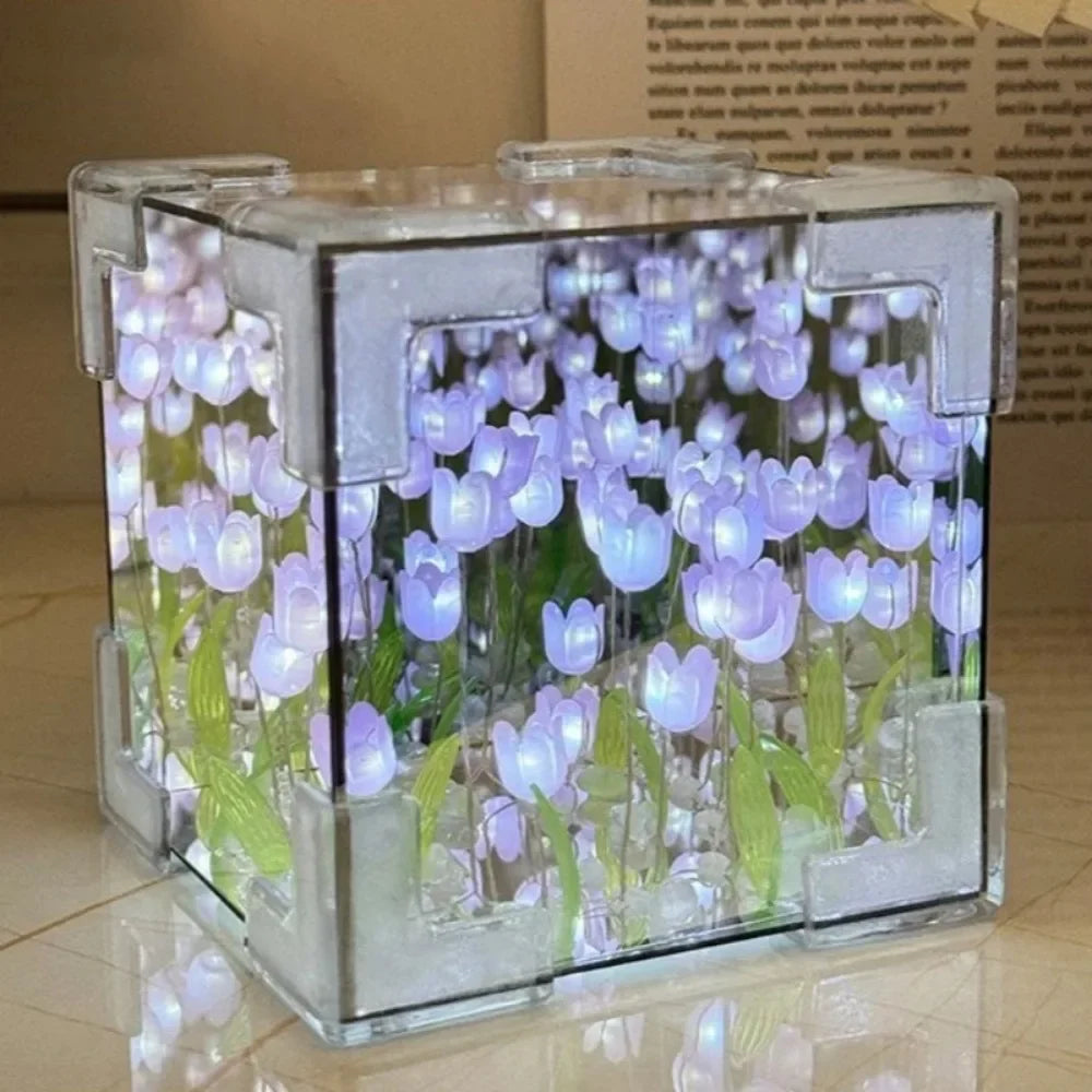 DIY Tulip Mirror Cube Lamp Simulation Flower Bedroom Sleeping Table Lamp -ZKPD105