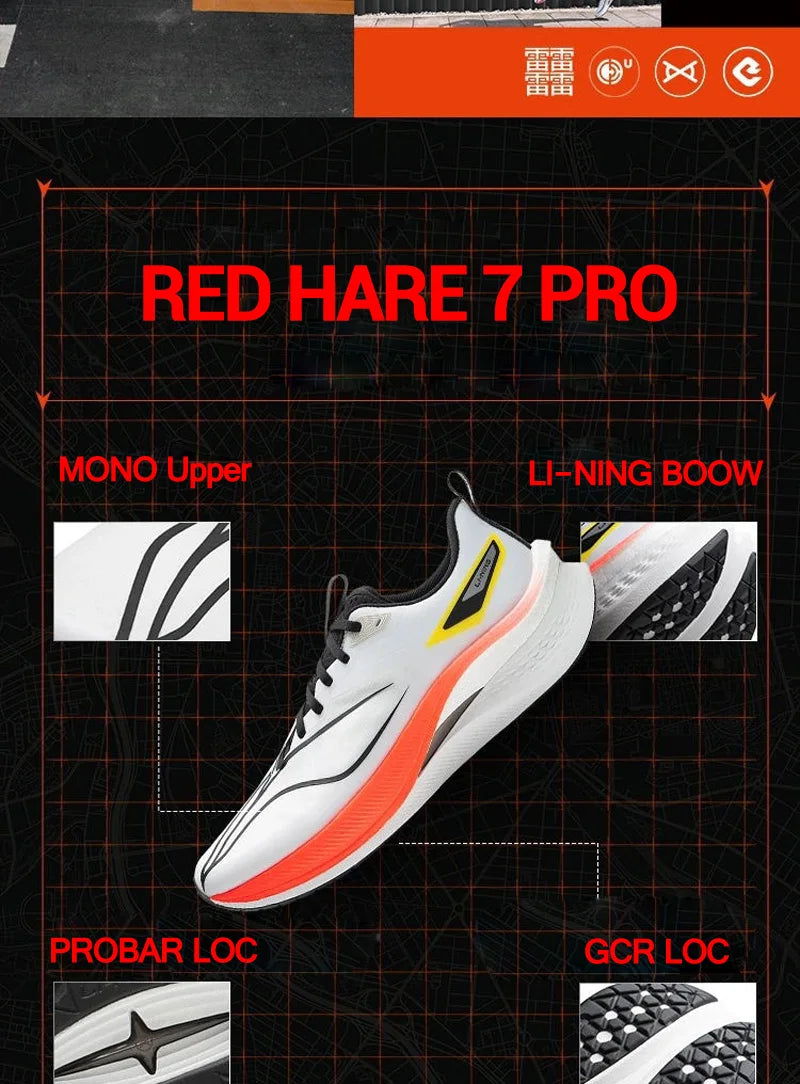 Li-Ning Men RED HARE 7 PRO Racing Running Shoes BOOM Cushion Stable Sport Shoes Breathable Wearable Light Sneakers -BSPD119