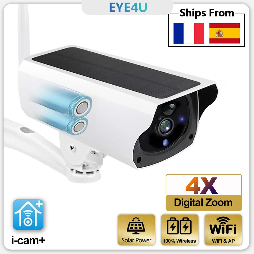 Wireless Solar Bullet Camera WiFi 1080P Outdoor Battery  CCTV Surveillance Camera -ZKPD108