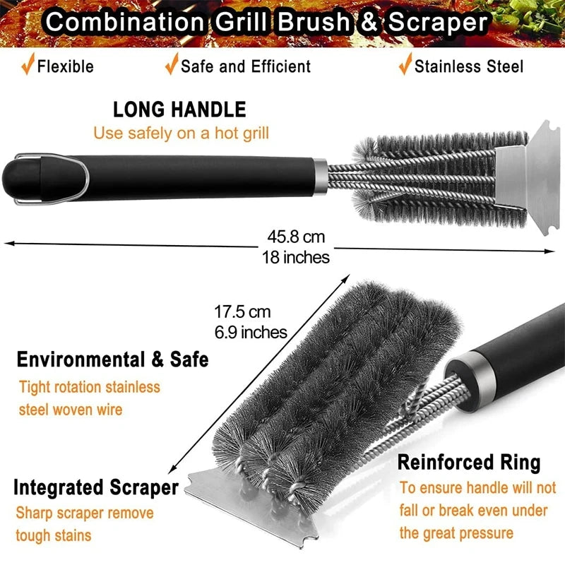 Safe Grill Brush and Scraper with Deluxe Handle Grill Cleaner Brush Stainless Steel -BKPD111