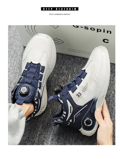 Men's Sneakers with Rotating Buckle Comfy Non Slip Lace up Durable Shoes for Men's -SHPD114