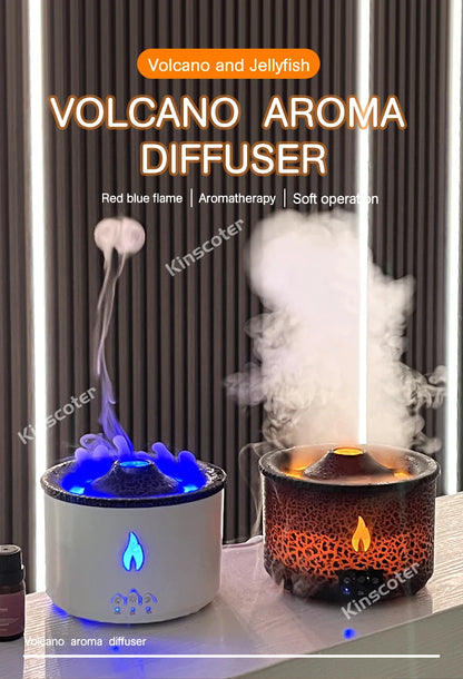 KINSCOTER Volcano Flame Aroma Diffuser Jellyfish Smoke Ring Air Humidifier 360ml Aromatherapy Essential Oil Diffuser -DHPD107