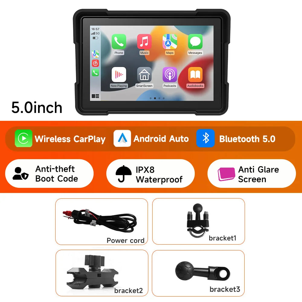 5/6/7‘’ Motorcycle Multimedia Player Wireless CarPlay Android Auto GPS -GPD101