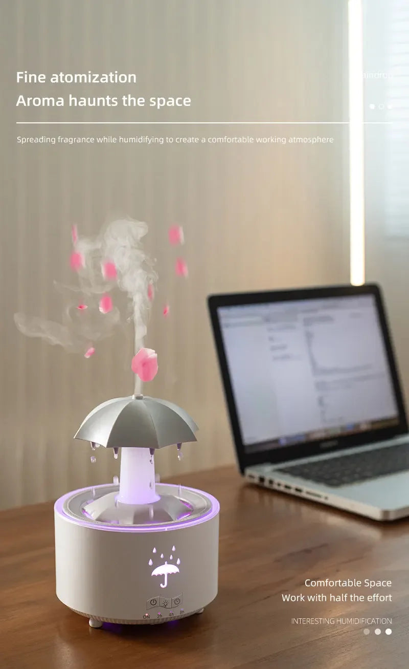 Creative Umbrella Water Drop Air Humidifier with Colourful Light Raindrop Aroma -BKPD122