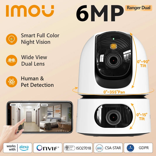 IMOU 6MP Ranger DuaI Indoor Camera Smart Full-color Night Vision Wide View DuaI Lens -BKPD115