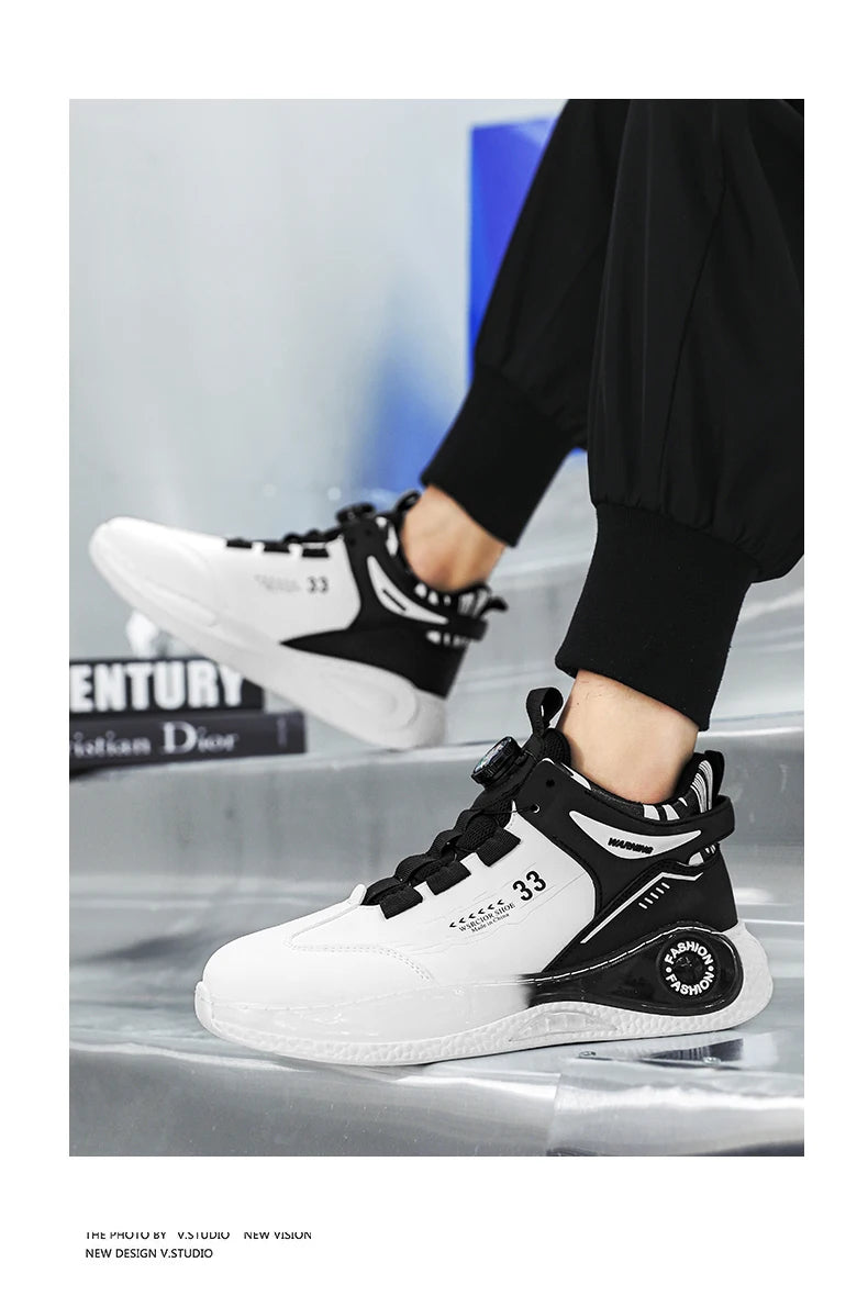 Men's Sneakers with Rotating Buckle Comfy Non Slip Lace up Durable Shoes for Men's -SHPD114