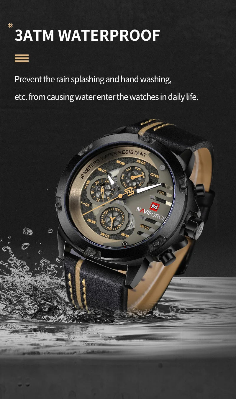 Men's Watches NAVIFORCE Brand Luxury Quartz Watch Man Leather Sport Wristwatches -WPD109