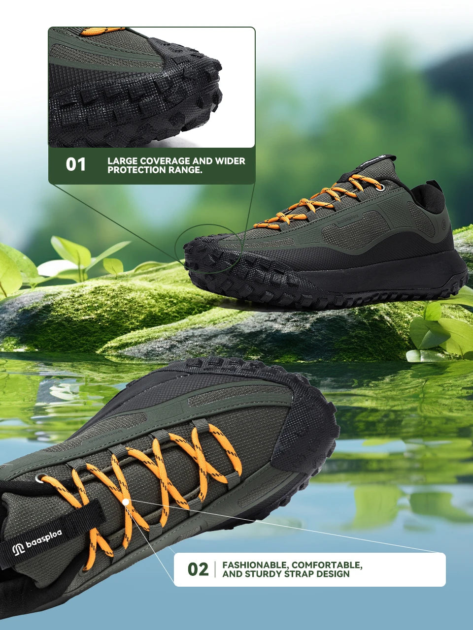 Baasploa New Men Hiking Shoes Anti Splash Water Outdoor Sneakers for Men -BSPD102