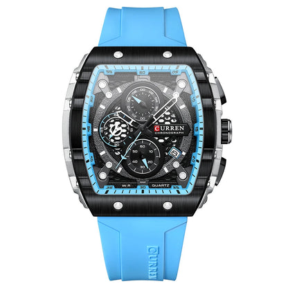 CURREN Sports Unique Rectangular Watches with Large Dial Casual Quartz Silicone Bands -WPD136