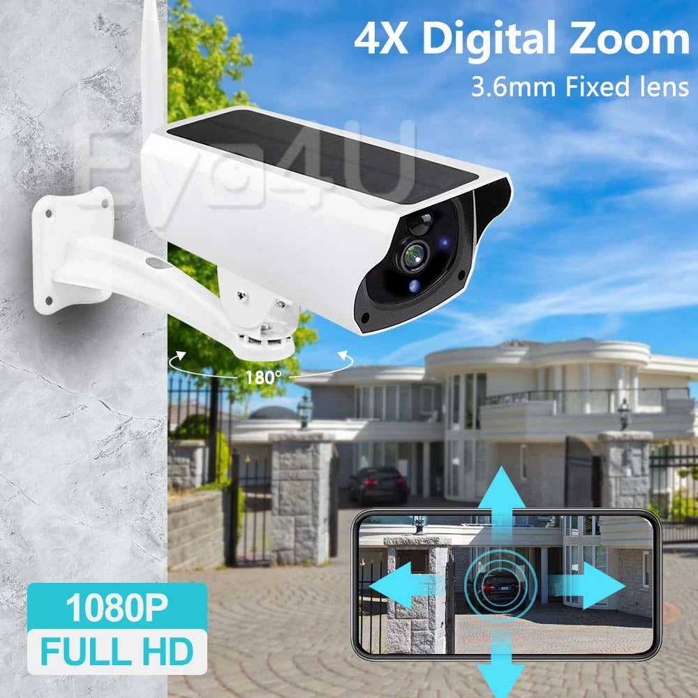 Wireless Solar Bullet Camera WiFi 1080P Outdoor Battery  CCTV Surveillance Camera -ZKPD108