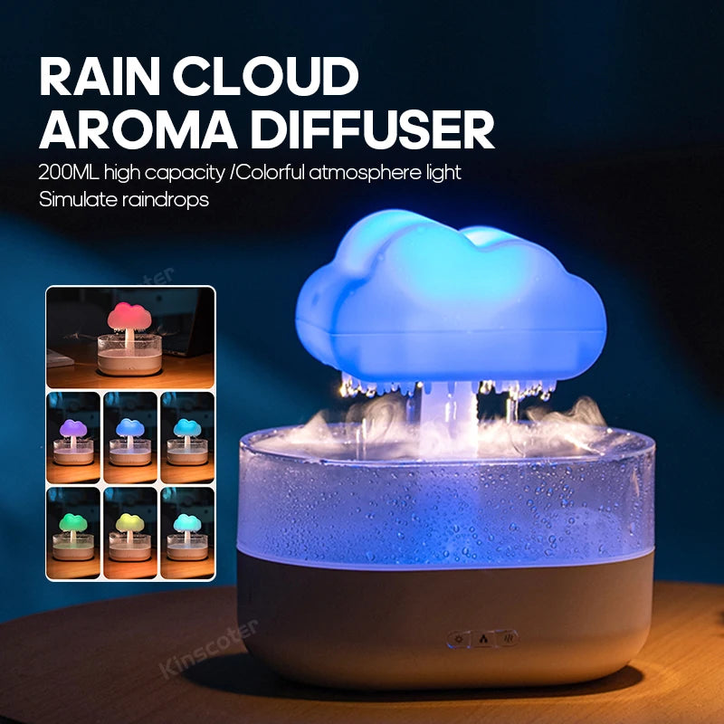 KINSCOTER Rain Clouds Aroma Diffuser Zen Raindrops Air Humidifier Essential Oil Diffuser -DHPD115