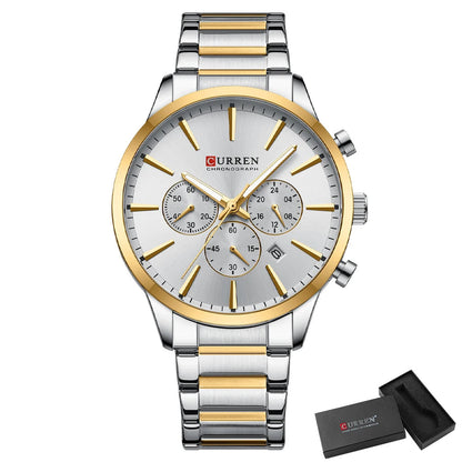 CURREN Casual Sport Watches Men's Quartz Chronograph Stainless Steel Bracelet Wristwatches -WPD143