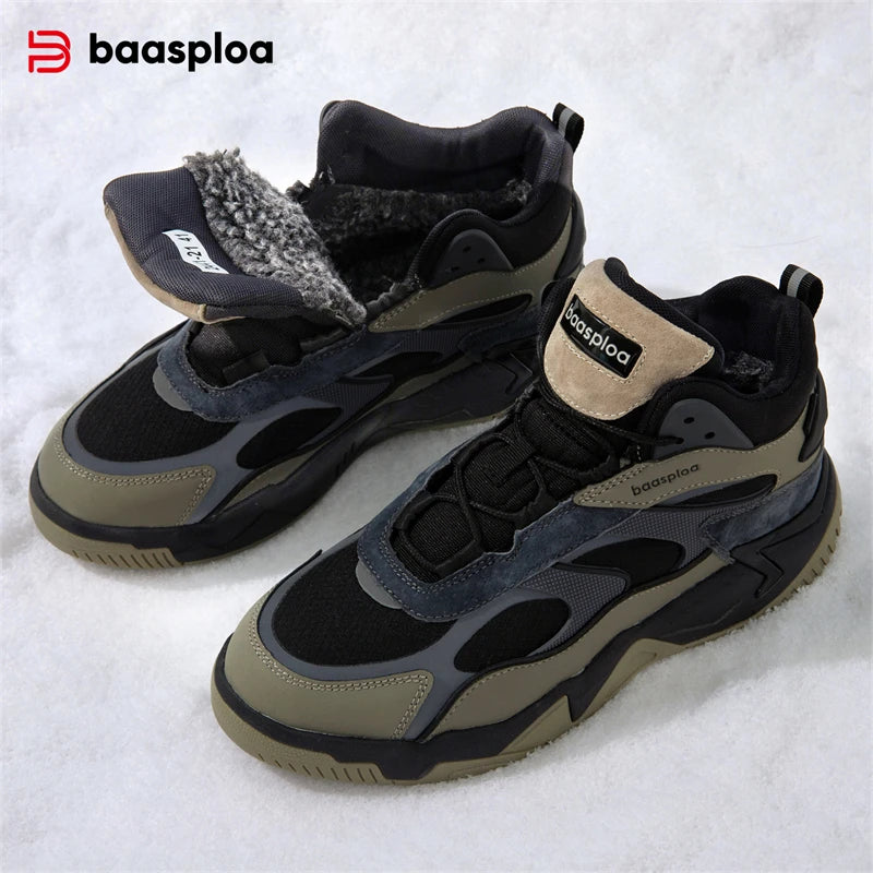 Baasploa Men Winter Sneakers Leather Waterproof Sport Shoes for Men Comfort -BSPD104