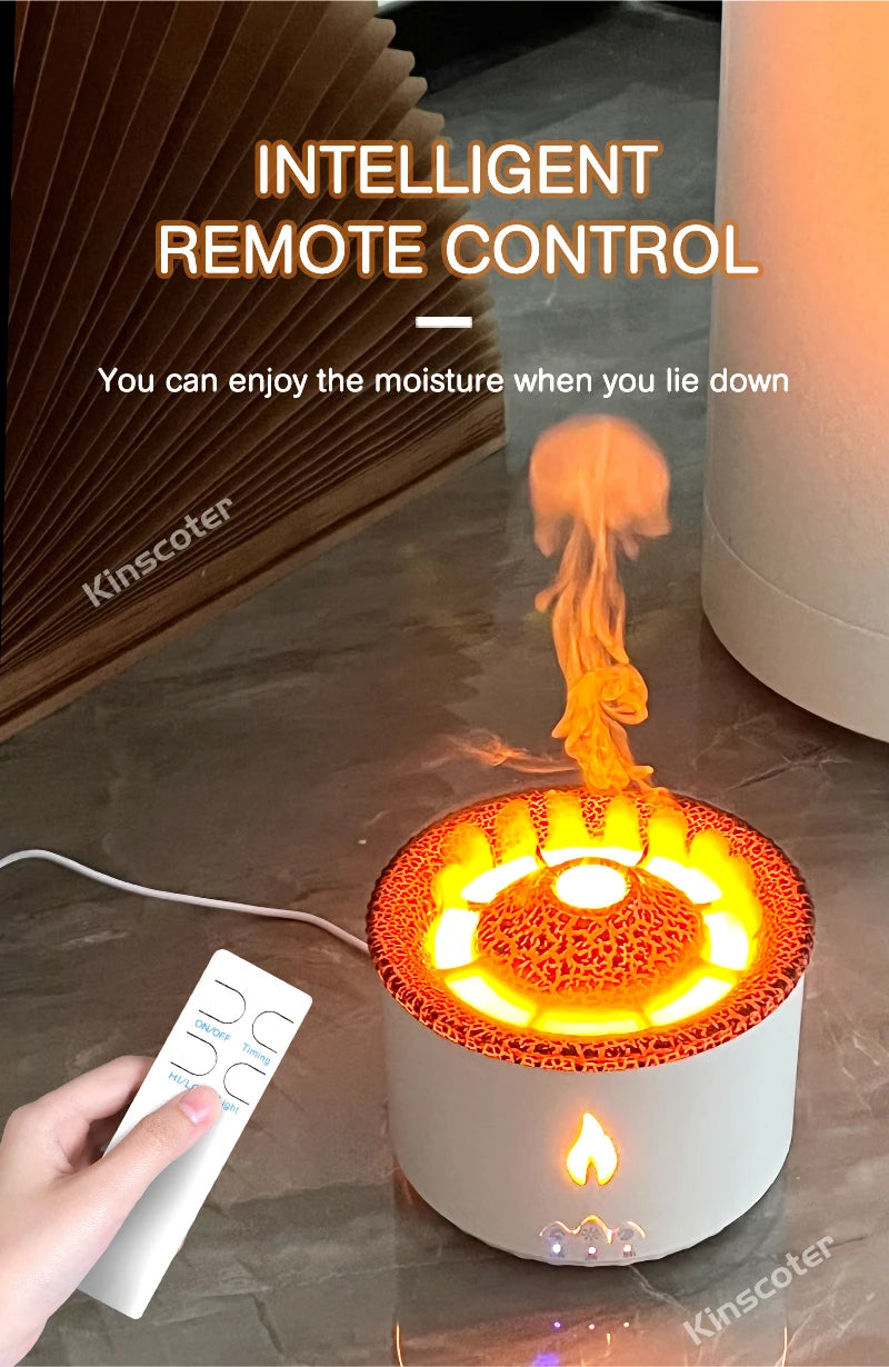 KINSCOTER Volcano Flame Aroma Diffuser Jellyfish Smoke Ring Air Humidifier 360ml Aromatherapy Essential Oil Diffuser -DHPD107