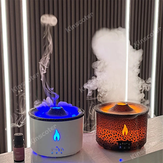 KINSCOTER Volcano Flame Aroma Diffuser Jellyfish Smoke Ring Air Humidifier 360ml Aromatherapy Essential Oil Diffuser -DHPD107