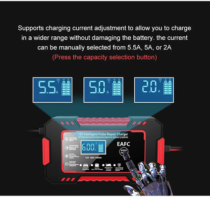 Car Battery Charger 12V 6A Pulse Repair LCD Display Smart Fast Charge -BKPD108