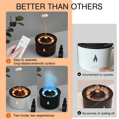 KINSCOTER Volcano Flame Aroma Diffuser Jellyfish Smoke Ring Air Humidifier 360ml Aromatherapy Essential Oil Diffuser -DHPD107