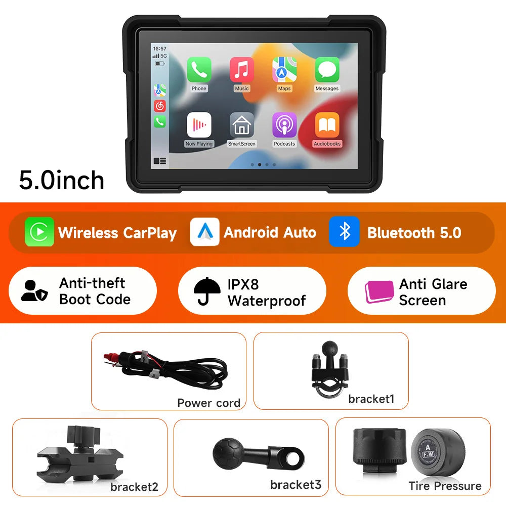 5/6/7‘’ Motorcycle Multimedia Player Wireless CarPlay Android Auto GPS -GPD101