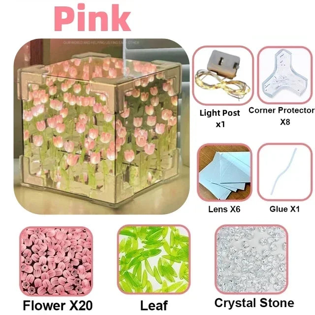 DIY Tulip Mirror Cube Lamp Simulation Flower Bedroom Sleeping Table Lamp -ZKPD105