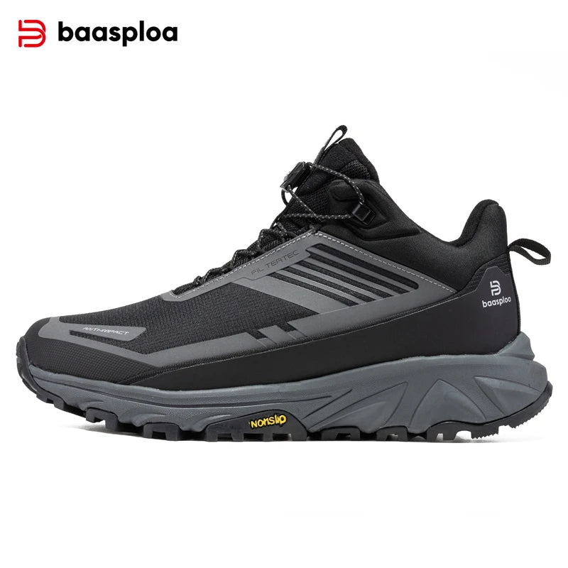 Baasploa Men Hiking Shoes Winter Comfort Plush Warm Outdoor Sneakers Men Waterproof Casual Sneakers -BSPD106