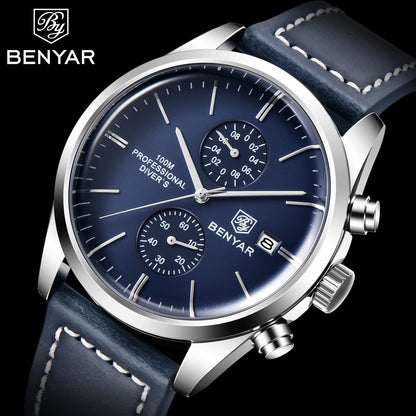 2022 New BENYAR Leather Men Quartz Wristwatches Luxury Brand 100M -WPD130