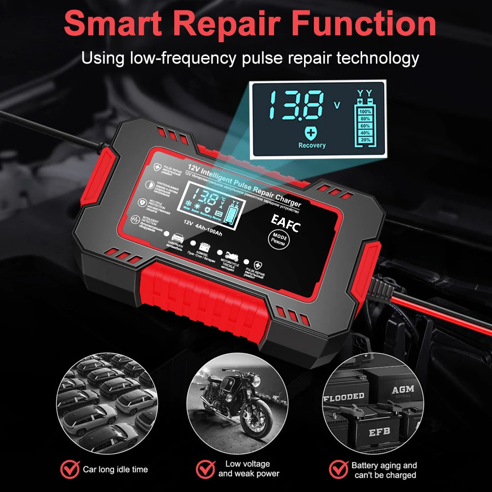 Car Battery Charger 12V 6A Pulse Repair LCD Display Smart Fast Charge -BKPD108