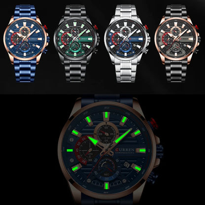 CURREN Sports Casual Quartz Wristwatches with Chronograph Fashion Stainless Steel -WPD145