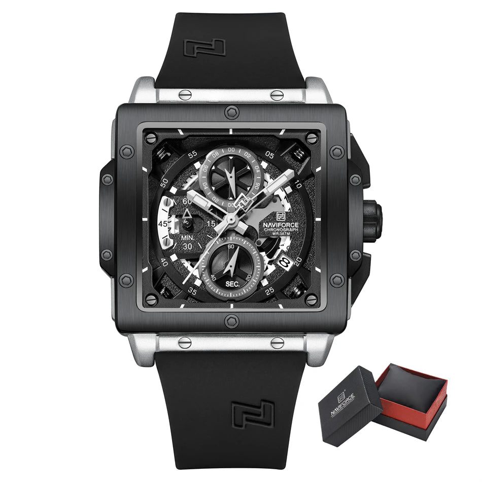 NAVIFORCE Men's Casual Square Quartz Watch Silicone Strap Military -WPD120