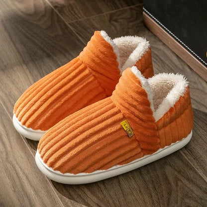 Winter Couple Style Concise Stripes Wrap Heels Plush Slippers Ladies' Non-slip Soft Warm Flip Flops Men -SHPD104