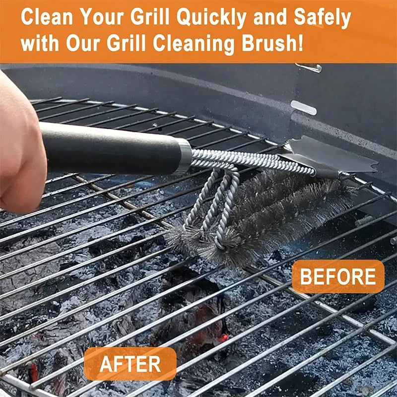 Safe Grill Brush and Scraper with Deluxe Handle Grill Cleaner Brush Stainless Steel -BKPD111