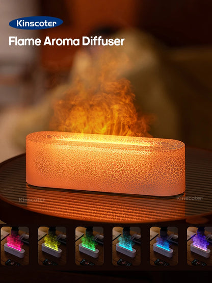 KINSCOTER RGB Flame Aroma Diffuser Air Humidifier Ultrasonic Cool Mist Maker Fogger LED Essential Oil Fire LED Lamp Diffusor -DHPD105