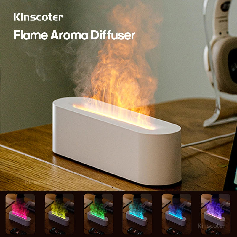 KINSCOTER RGB Flame Aroma Diffuser Air Humidifier Ultrasonic Cool Mist Maker Fogger LED Essential Oil Fire LED Lamp Diffusor -DHPD105