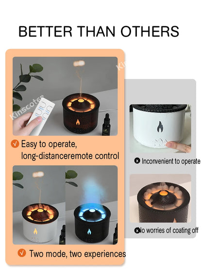 KINSCOTER Volcano Flame Aroma Diffuser Jellyfish Smoke Ring Air Humidifier 360ml Aromatherapy Essential Oil Diffuser -DHPD107