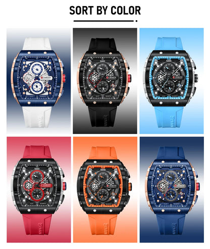 CURREN Sports Unique Rectangular Watches with Large Dial Casual Quartz Silicone Bands -WPD136