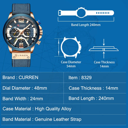 CURREN Casual Sport Watches for Men Top Brand Luxury Military Leather Wrist Watch -WPD138