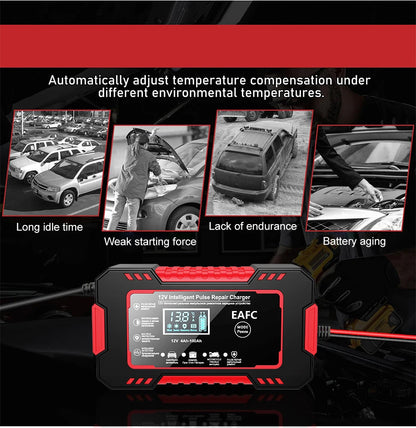 Car Battery Charger 12V 6A Pulse Repair LCD Display Smart Fast Charge -BKPD108