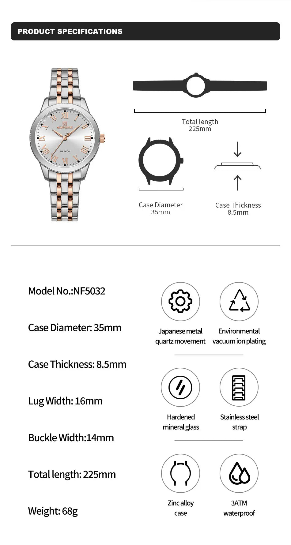 Original Brand NAVIFORCE Lover’s Watch for Men and Women Fashion Wristwatch -WPD104