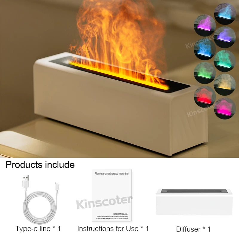 KINSCOTER RGB Flame Aroma Diffuser Air Humidifier Ultrasonic Cool Mist Maker Fogger LED Essential Oil Fire LED Lamp Diffusor -DHPD105