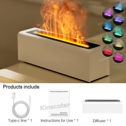 KINSCOTER RGB Flame Aroma Diffuser Air Humidifier Ultrasonic Cool Mist Maker Fogger LED Essential Oil Fire LED Lamp Diffusor -DHPD105