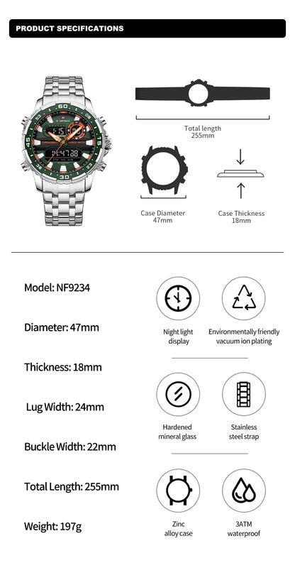 NAVIFORCE Original Watches for Men Analog Digital Sport Quartz -WPD112