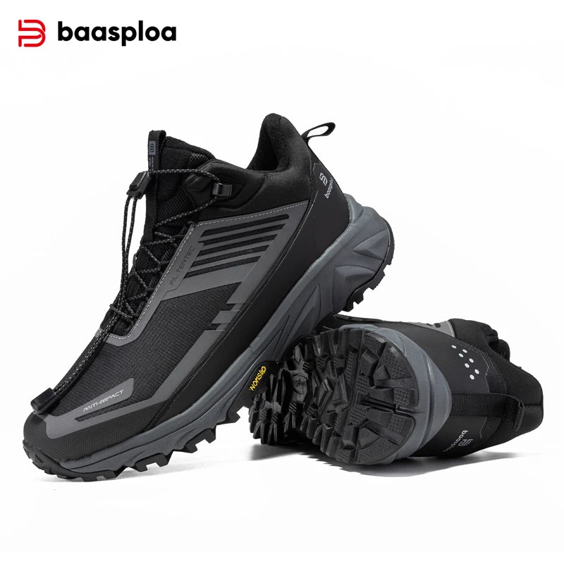 Baasploa Men Hiking Shoes Winter Comfort Plush Warm Outdoor Sneakers Men Waterproof Casual Sneakers -BSPD106