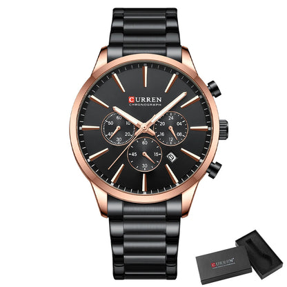 CURREN Casual Sport Watches Men's Quartz Chronograph Stainless Steel Bracelet Wristwatches -WPD143