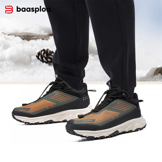 Baasploa Men Hiking Shoes Winter Comfort Plush Warm Outdoor Sneakers Men Waterproof Casual Sneakers -BSPD106