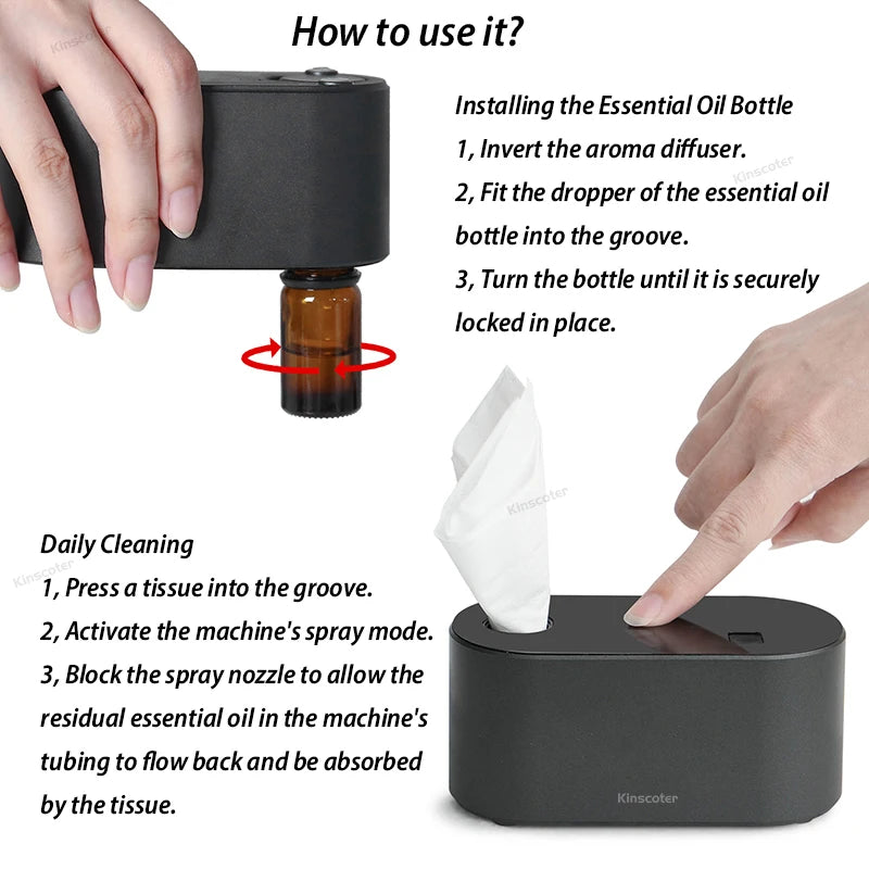 KINSCOTER Premium Portable Waterless Aroma Diffuser Compact Essential Oil Nebulizer Ideal Scent Machine -DHPD109