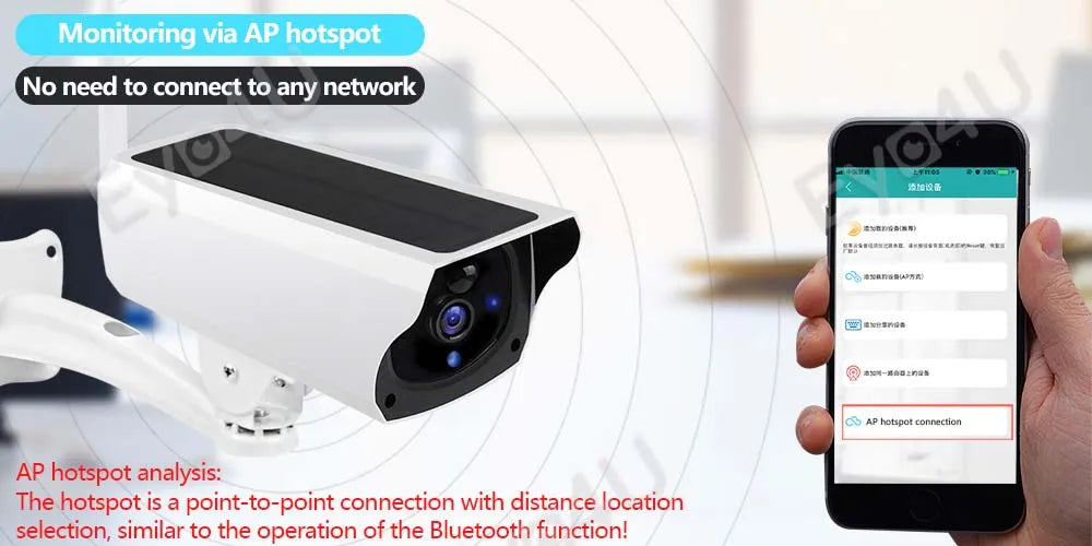 Wireless Solar Bullet Camera WiFi 1080P Outdoor Battery  CCTV Surveillance Camera -ZKPD108