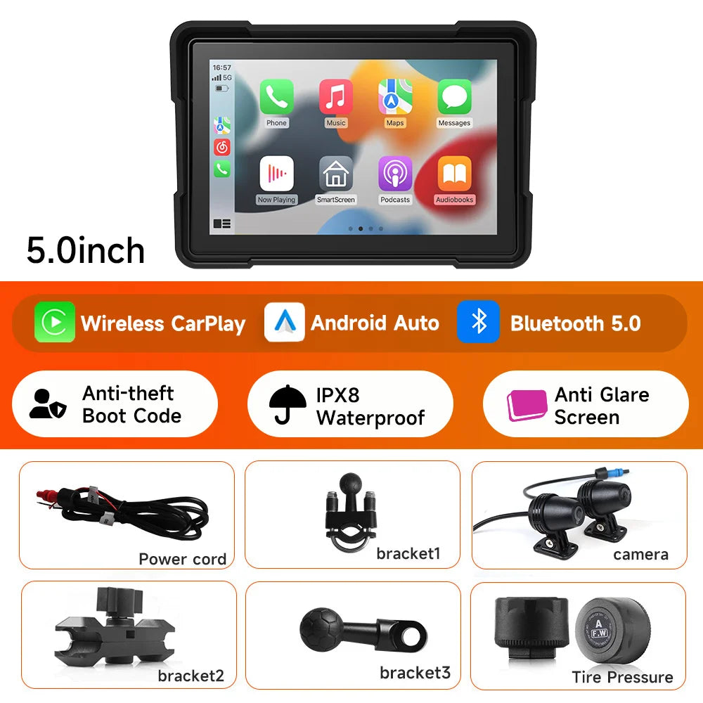 5/6/7‘’ Motorcycle Multimedia Player Wireless CarPlay Android Auto GPS -GPD101