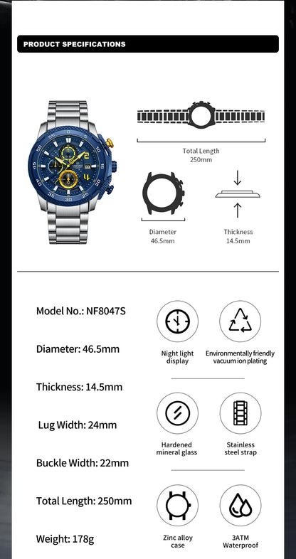 NAVIFORCE New Men Watch Quartz Stainless Steel Luxury Wristwatch -WPD114