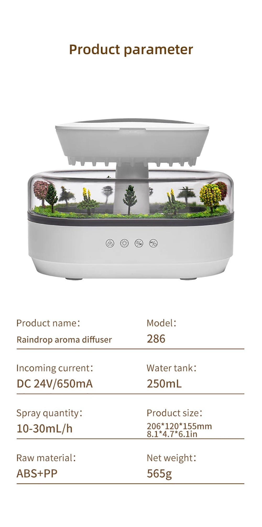 Aroma Humidifier Raindrop Air Humidifier Colourful Light White Noise Essential Oil Diffuser Home Ultrasonic -DHPD113